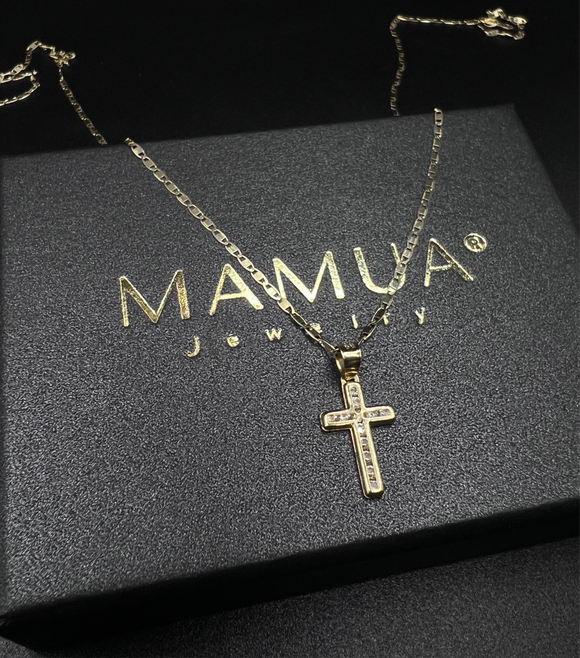 Cruz de Zirconia con Cadenita 10k